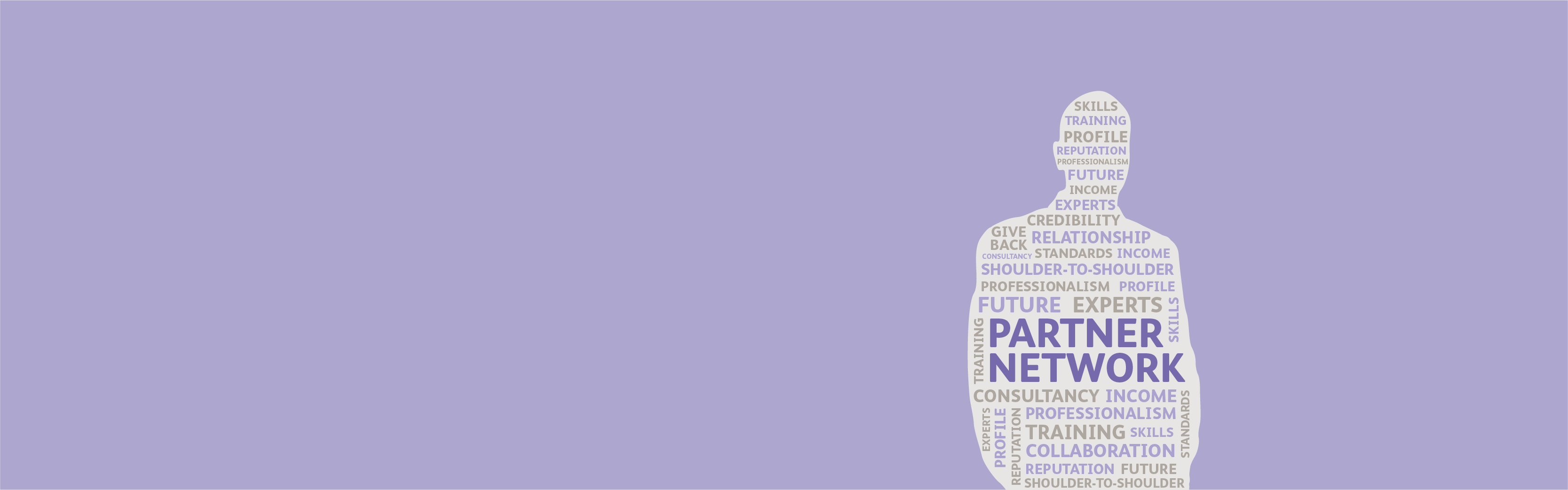 Silhouette of person against a purple background. There is a word cloud within the silhouette