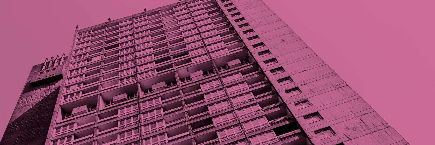 A closeup of a block of flats