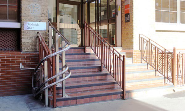 Stannah stairlift and stairs at 15Hatfields main entrance