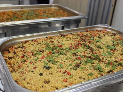 Vegan lunch of Moroccan vegetable tagine and Dhal with sweet potato