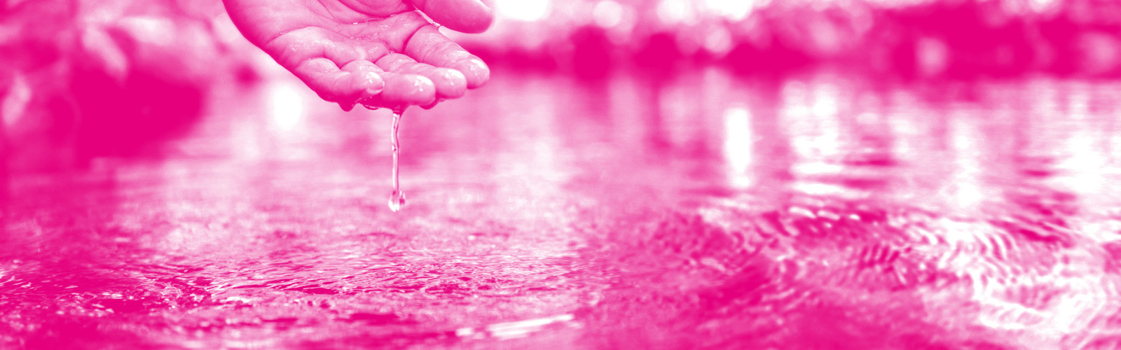 Hand touching water in a pond