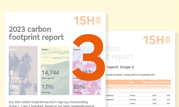 Cover of a carbon footprint report, with a number 3 overlaid on top