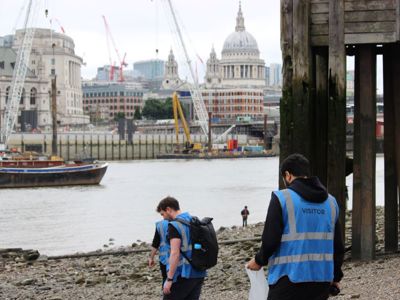 Joe, 15Hatfields' Deputy General Manager and Liam, Venue Supervisor litter picking on the Thames