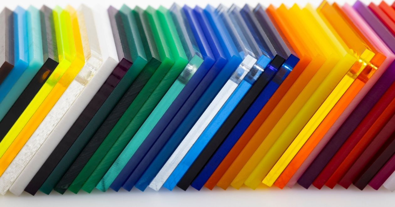 Lineup of colorful acrylic sheets