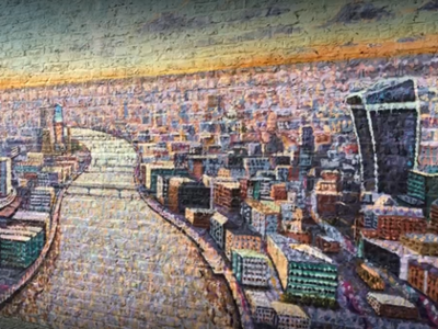 Street art of River Thames at London Southwark Station