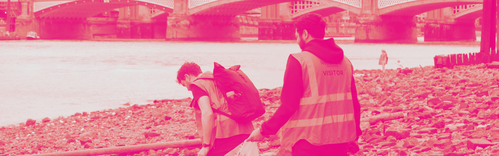 Joe, 15Hatfields' Deputy General Manager and Liam, Venue Supervisor litter picking on the Thames